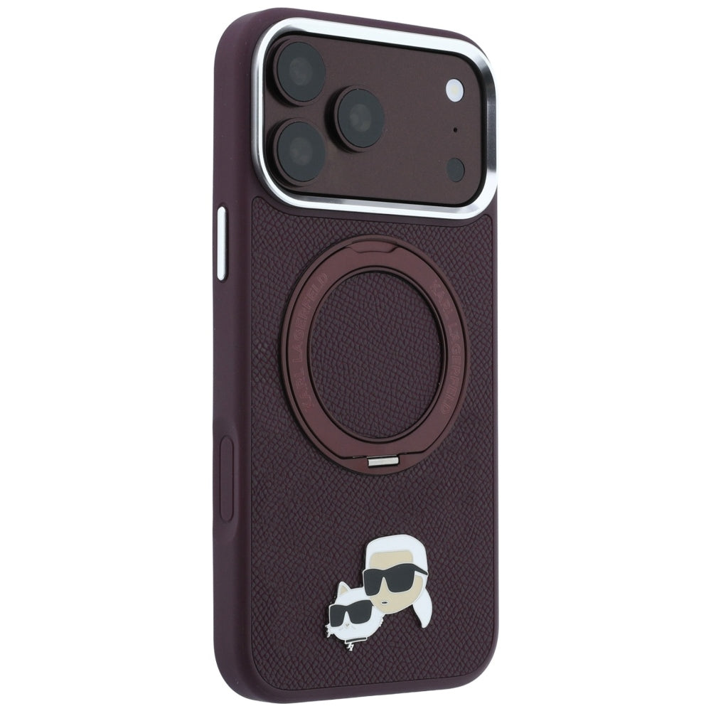 MagSafe-deksel for Apple iPhone 18 Pro / 17 Pro, Karl Lagerfeld, Ring Stand 360 Karl & Choupette Pin, Burgunder