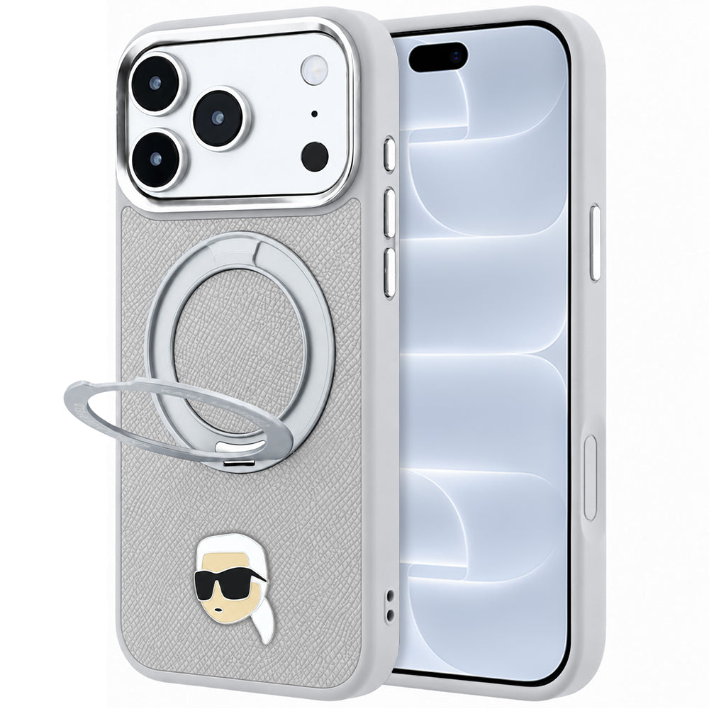MagSafe-deksel for Apple iPhone 18 Pro / 17 Pro, Karl Lagerfeld, Ring Stand 360 Karl Pin, Grå
