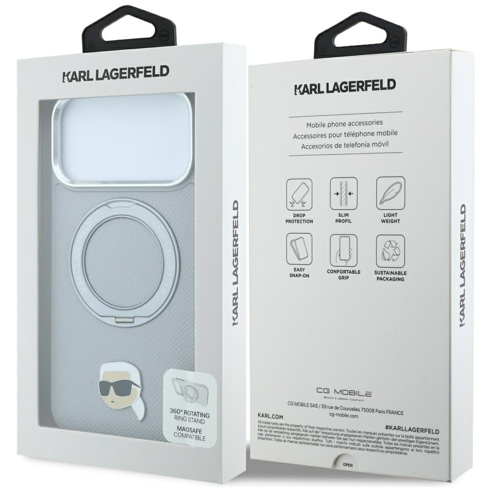 MagSafe-deksel for Apple iPhone 18 Pro / 17 Pro, Karl Lagerfeld, Ring Stand 360 Karl Pin, Grå