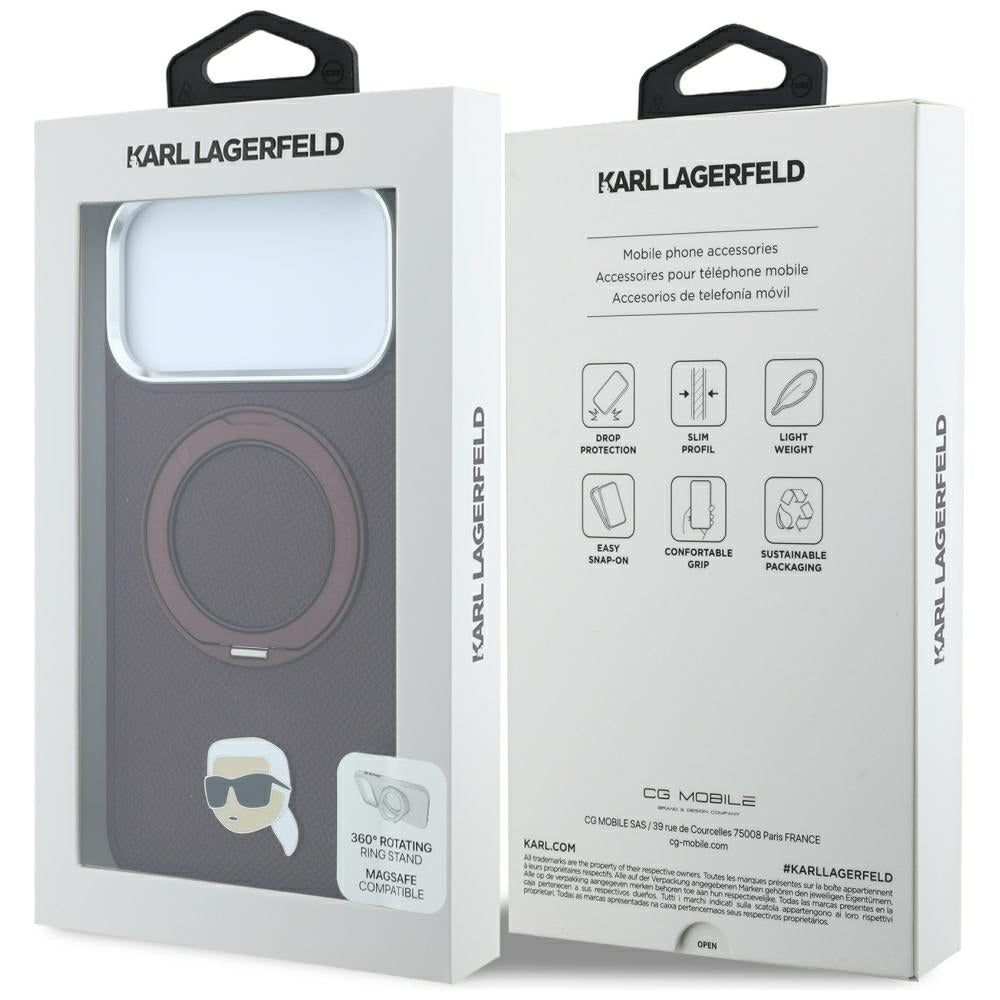MagSafe-deksel for Apple iPhone 18 Pro / 17 Pro, Karl Lagerfeld, Ring Stand 360 Karl Pin, Burgunder