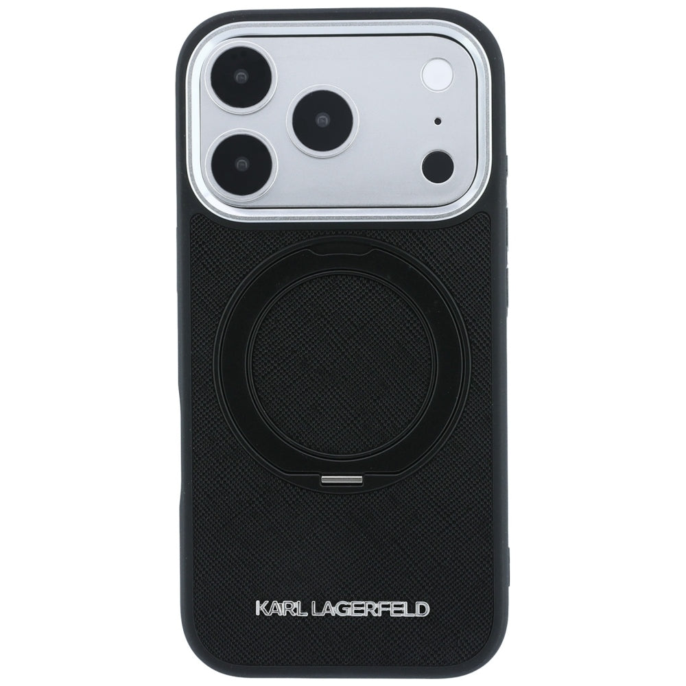 MagSafe-deksel for Apple iPhone 18 Pro / 17 Pro, Karl Lagerfeld, Ring Stand 360 Saffiano, Svart