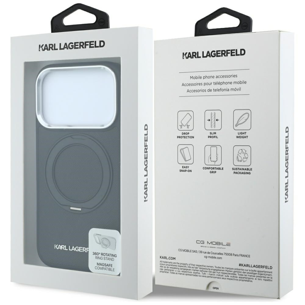 MagSafe-deksel for Apple iPhone 18 Pro / 17 Pro, Karl Lagerfeld, Ring Stand 360 Saffiano, Svart