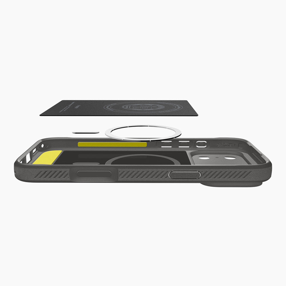MagSafe-deksel for Apple iPhone 18 Pro / 17 Pro, Spigen, Rugged Armor, Grå ACS12148