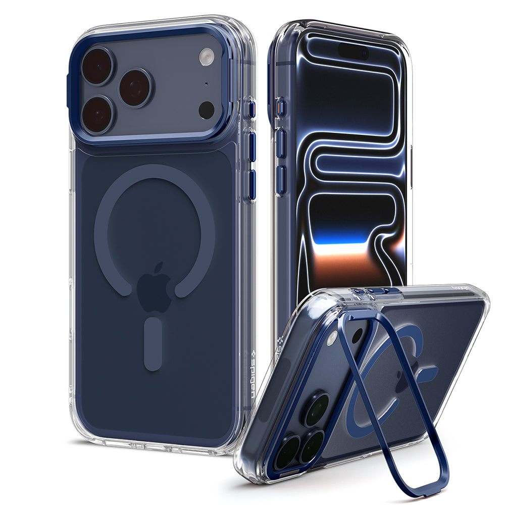 MagSafe-deksel for Apple iPhone 18 Pro / 17 Pro, Spigen, Ultra Hybrid Optik S, Transparent Marineblå ACS11922