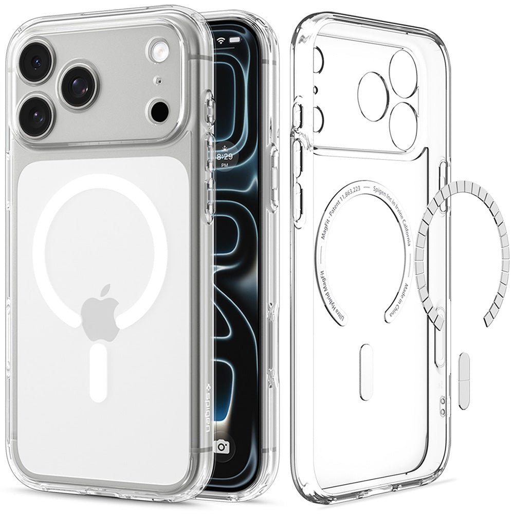 MagSafe-deksel for Apple iPhone 18 Pro / 17 Pro, Spigen, Ultra Hybrid, Transparent Hvit ACS12155