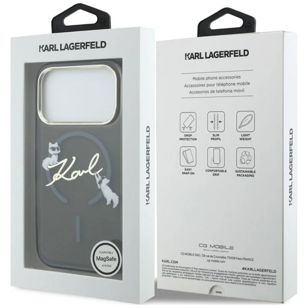 MagSafe-deksel for Apple iPhone 18 Pro, Karl Lagerfeld, IML Choupette Karl Script Logo, Svart