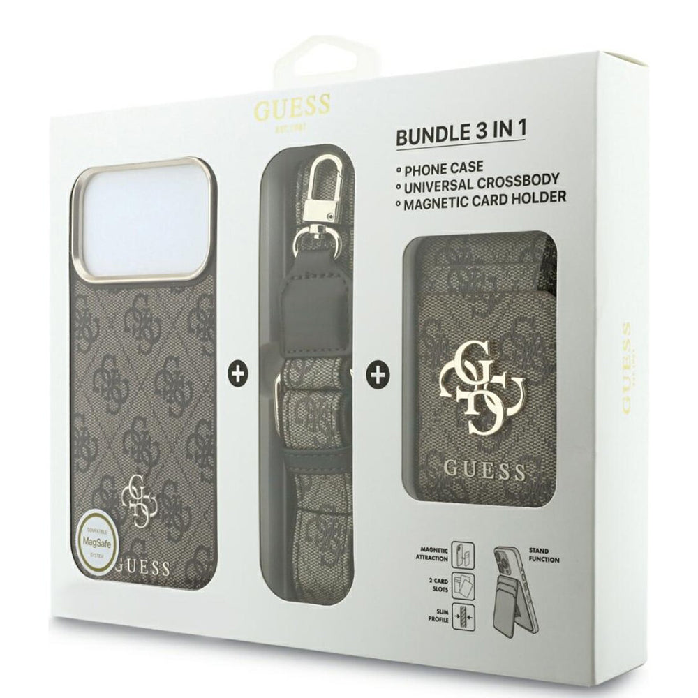 MagSafe-deksel til Apple iPhone 18 Pro Max / 17 Pro Max, Guess, 4G Cardslot & Big Strap, brun