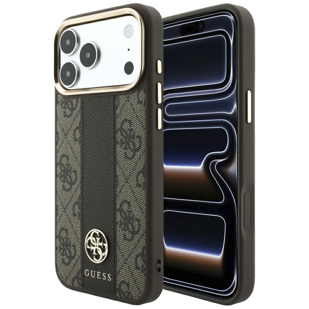 MagSafe-deksel for Apple iPhone 18 Pro Max / 17 Pro Max, Guess, 4G Stripe Round Classic Logo, Brun