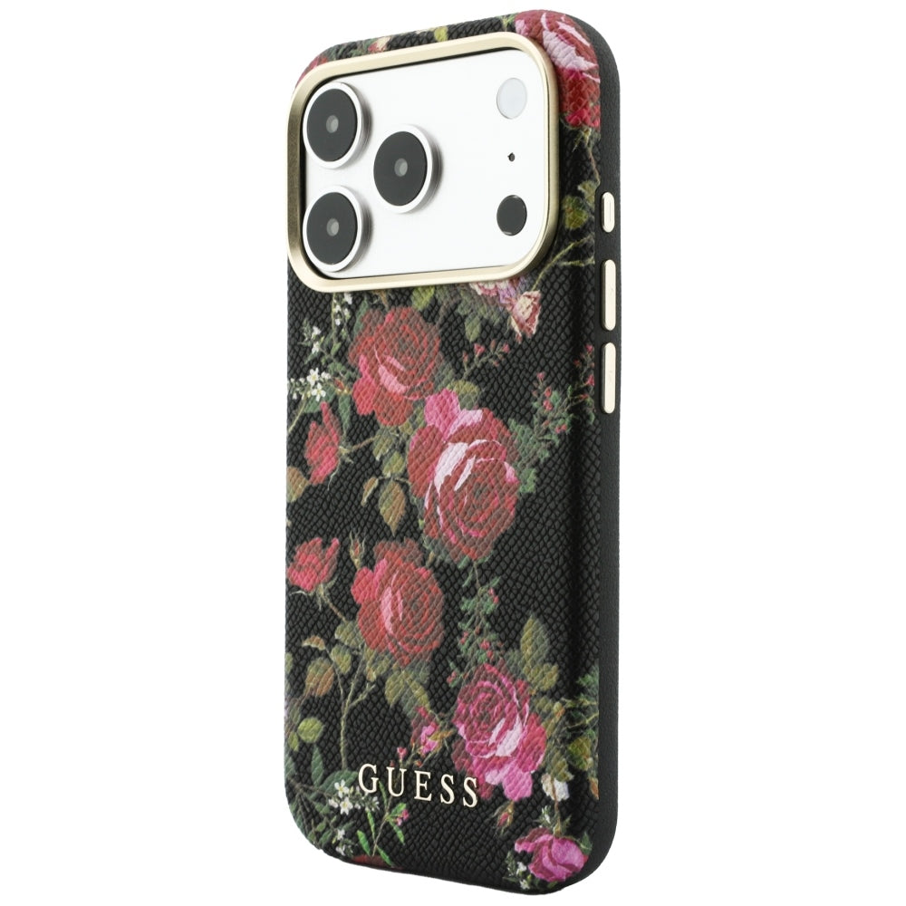 MagSafe-deksel til Apple iPhone 18 Pro Max / 17 Pro Max, Guess, Blossom Roses Print, svart
