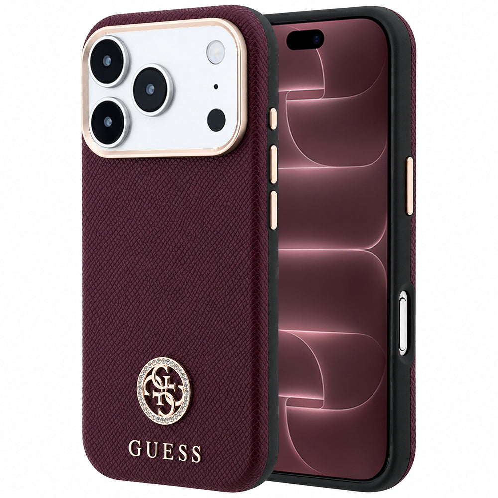 MagSafe-deksel for Apple iPhone 18 Pro Max / 17 Pro Max, Guess, Kornet Rund Strass-logo, Burgunder