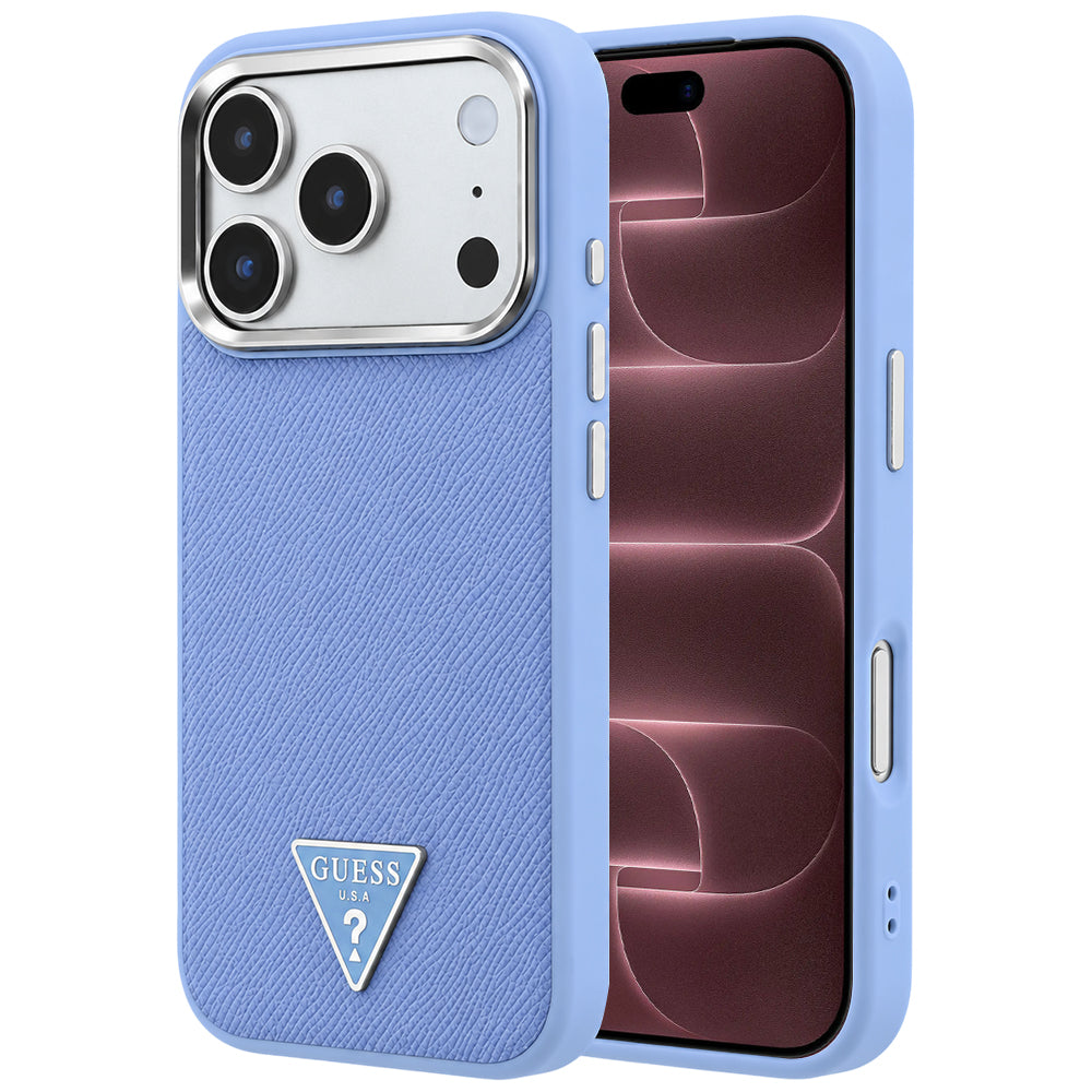 MagSafe-deksel for Apple iPhone 18 Pro Max / 17 Pro Max, Guess, Grained Triangle Logo, Bleu