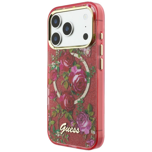 MagSafe-deksel for Apple iPhone 18 Pro Max / 17 Pro Max, Guess, IML Glitter Blossom Roses, Burgunder