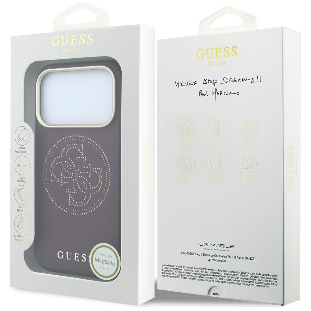MagSafe-deksel for Apple iPhone 18 Pro Max / 17 Pro Max, Guess, Perforert 4G, Burgunder