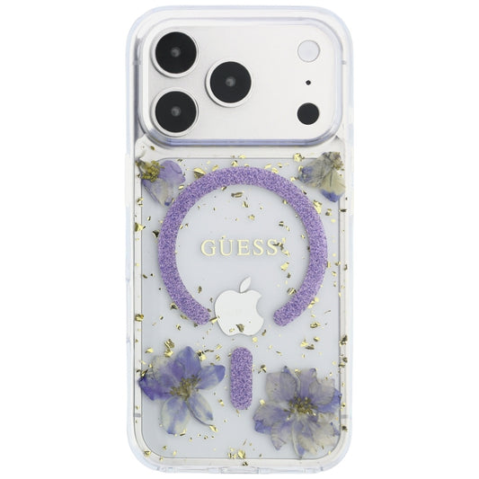 MagSafe-deksel for Apple iPhone 18 Pro Max / 17 Pro Max, Guess, Resin Flowers and Glitter, Lilla