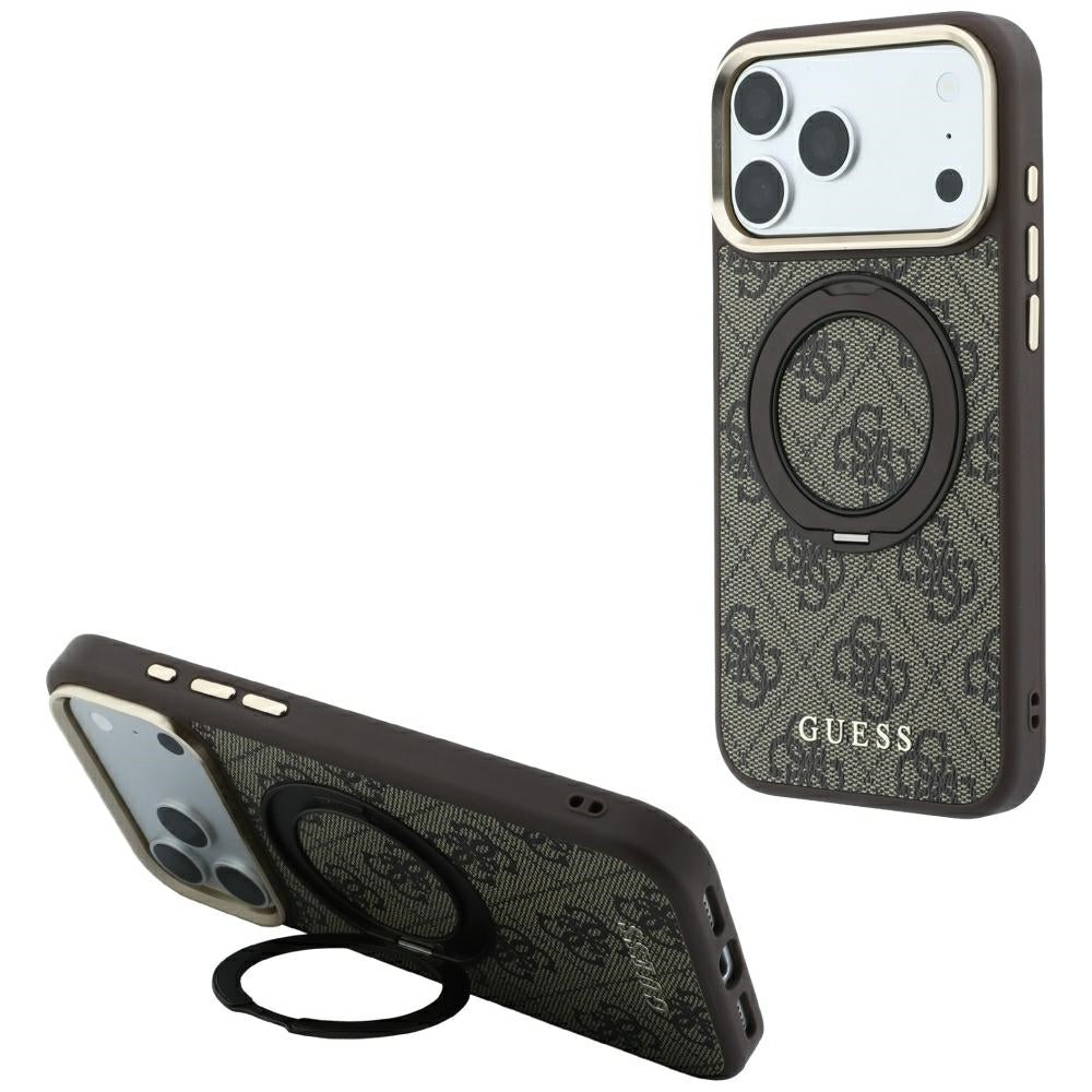 MagSafe-deksel for Apple iPhone 18 Pro Max / 17 Pro Max, Guess, Ring Stand 360 4G Classic Logo, Brun