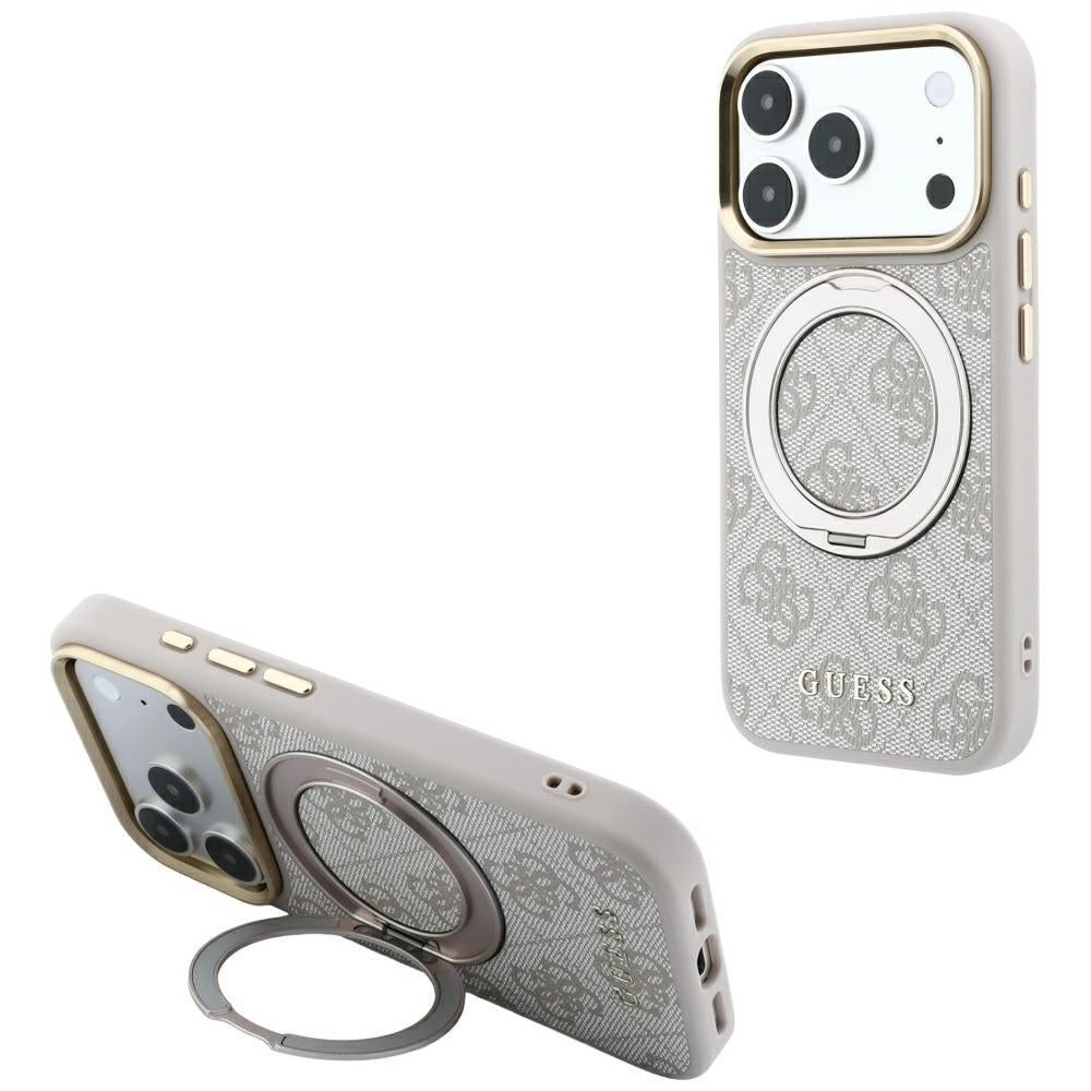 MagSafe-deksel for Apple iPhone 18 Pro Max / 17 Pro Max, Guess, Ring Stand Classic Logo, Rosa