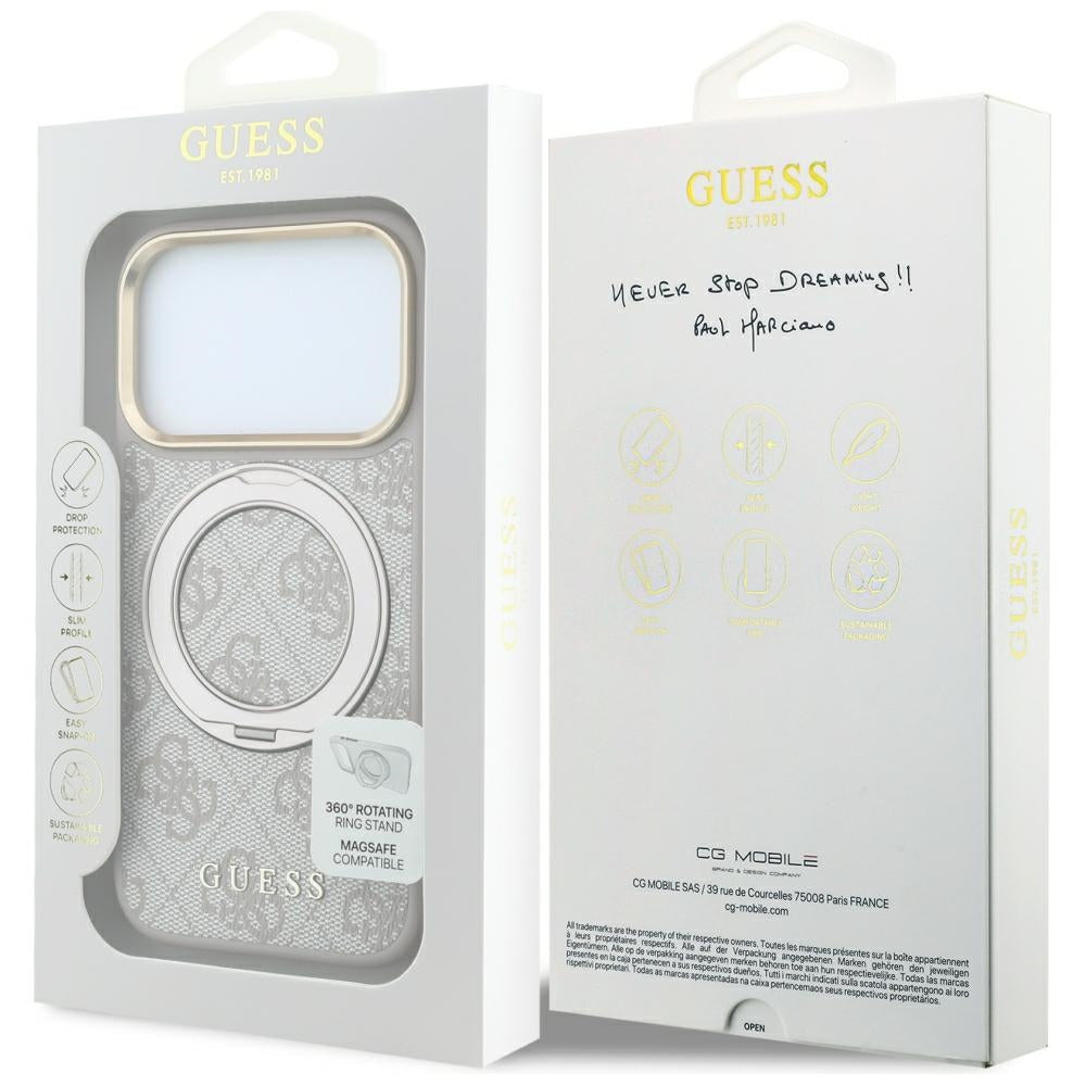 MagSafe-deksel for Apple iPhone 18 Pro Max / 17 Pro Max, Guess, Ring Stand Classic Logo, Rosa