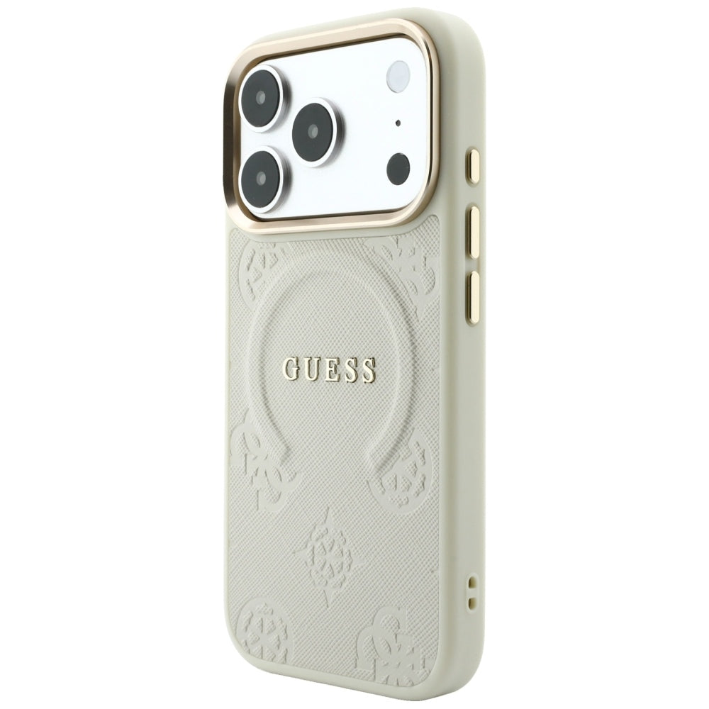MagSafe-deksel for Apple iPhone 18 Pro Max / 17 Pro Max, Guess, Saffiano Peony Hot Stamp, Beige