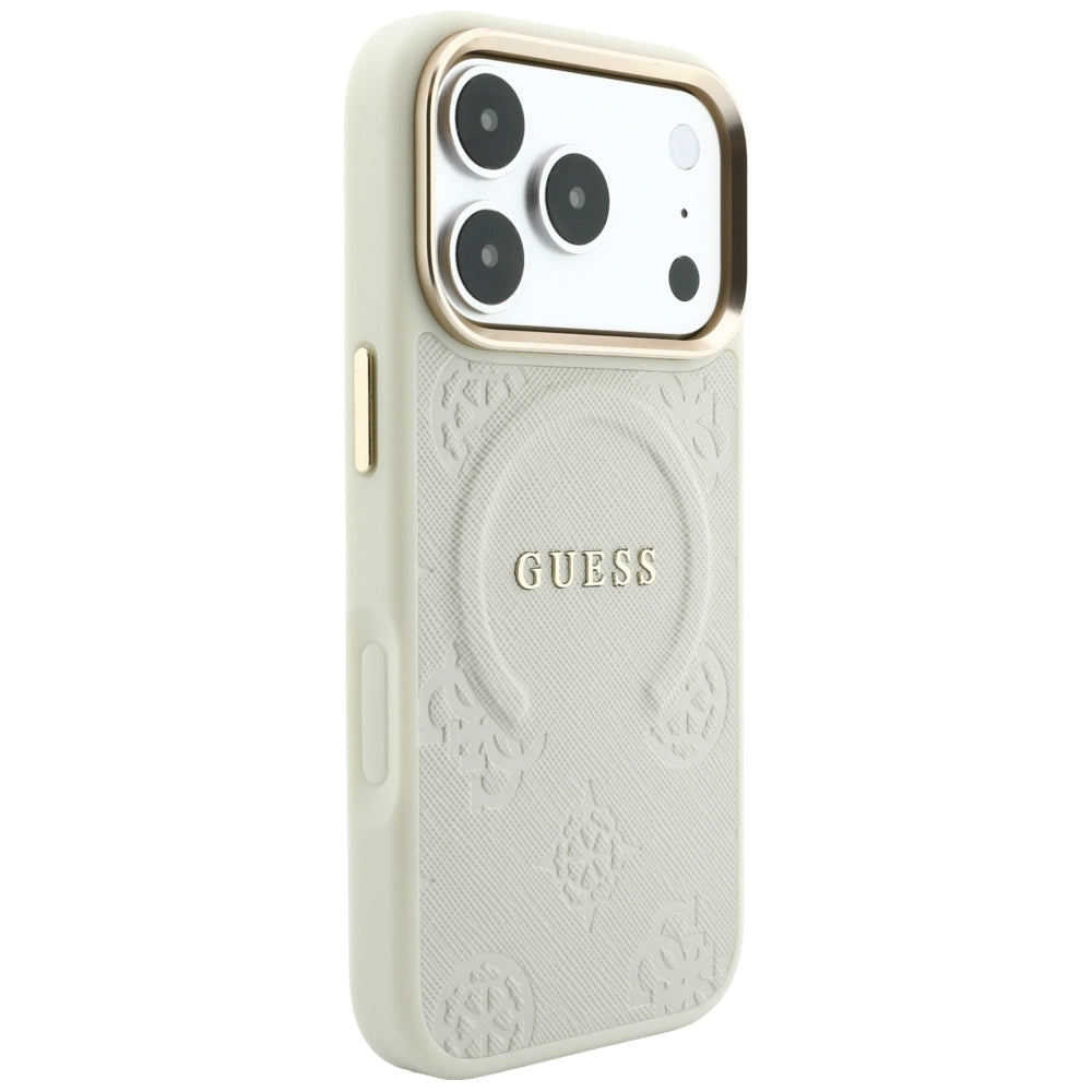 MagSafe-deksel for Apple iPhone 18 Pro Max / 17 Pro Max, Guess, Saffiano Peony Hot Stamp, Beige