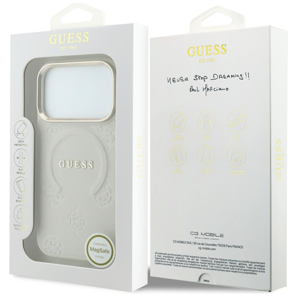 MagSafe-deksel for Apple iPhone 18 Pro Max / 17 Pro Max, Guess, Saffiano Peony Hot Stamp, Beige