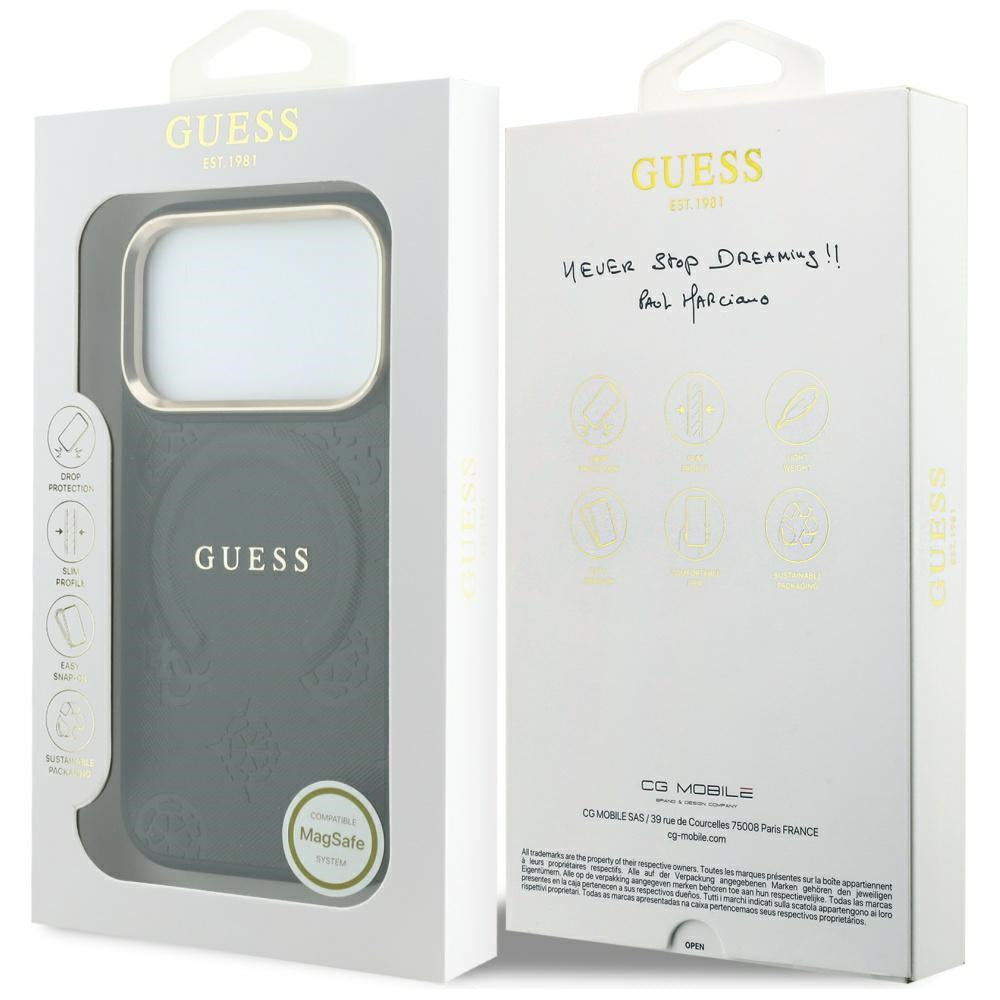MagSafe-deksel for Apple iPhone 18 Pro Max / 17 Pro Max, Guess, Saffiano Peony Ring, svart
