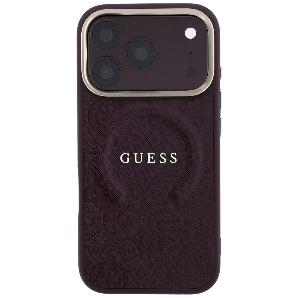 MagSafe-deksel for Apple iPhone 18 Pro Max / 17 Pro Max, Guess, Saffiano Peony Ring, Burgunder