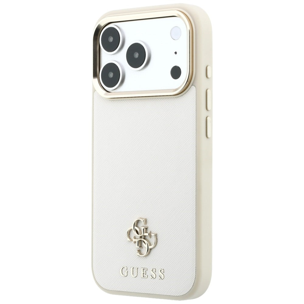 MagSafe-deksel for Apple iPhone 18 Pro Max / 17 Pro Max, Guess, Saffiano Small 4G Classic, Beige