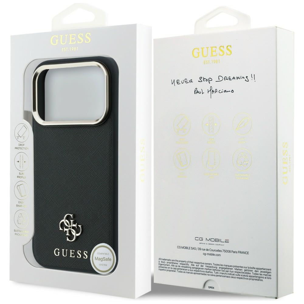 MagSafe-deksel for Apple iPhone 18 Pro Max / 17 Pro Max, Guess, Saffiano Small 4G Classic, Svart