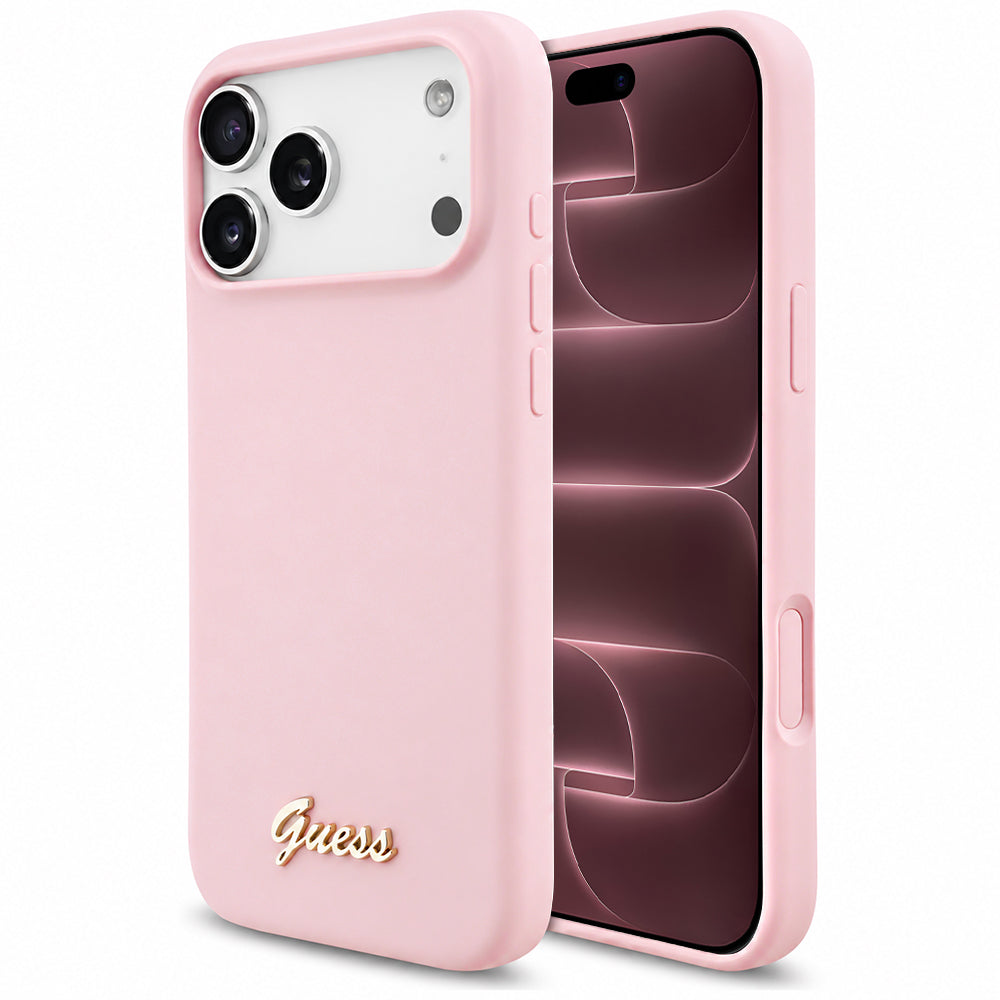 MagSafe-deksel for Apple iPhone 18 Pro Max / 17 Pro Max, Guess, Script Metal Logo, Rosa