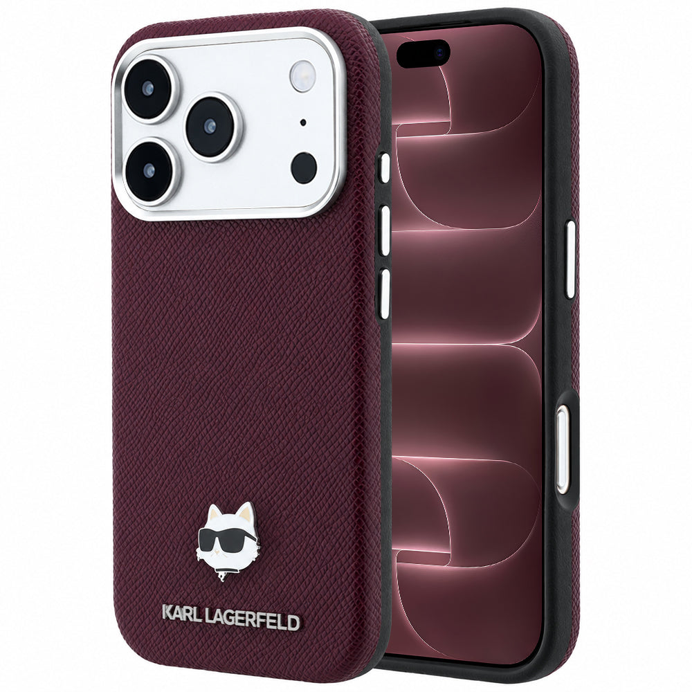 MagSafe-deksel for Apple iPhone 18 Pro Max / 17 Pro Max, Karl Lagerfeld, Grained Choupette Head, Burgunder