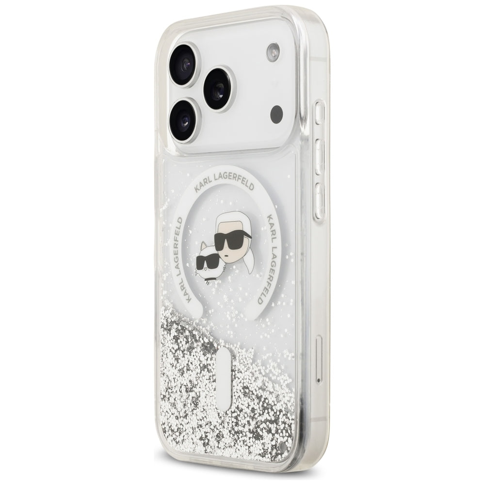 MagSafe-deksel for Apple iPhone 18 Pro Max / 17 Pro Max, Karl Lagerfeld, Liquid Glitter Karl & Choupette Head's, Transparent