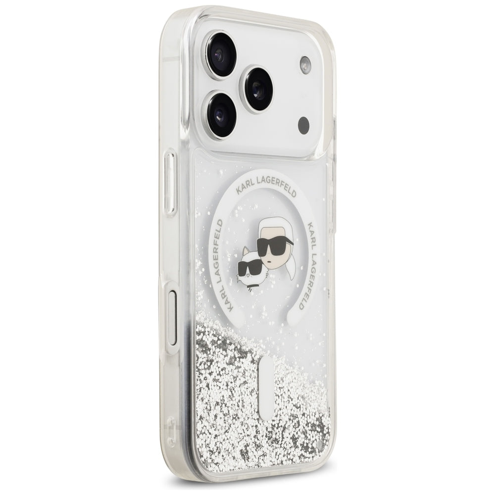 MagSafe-deksel for Apple iPhone 18 Pro Max / 17 Pro Max, Karl Lagerfeld, Liquid Glitter Karl & Choupette Head's, Transparent