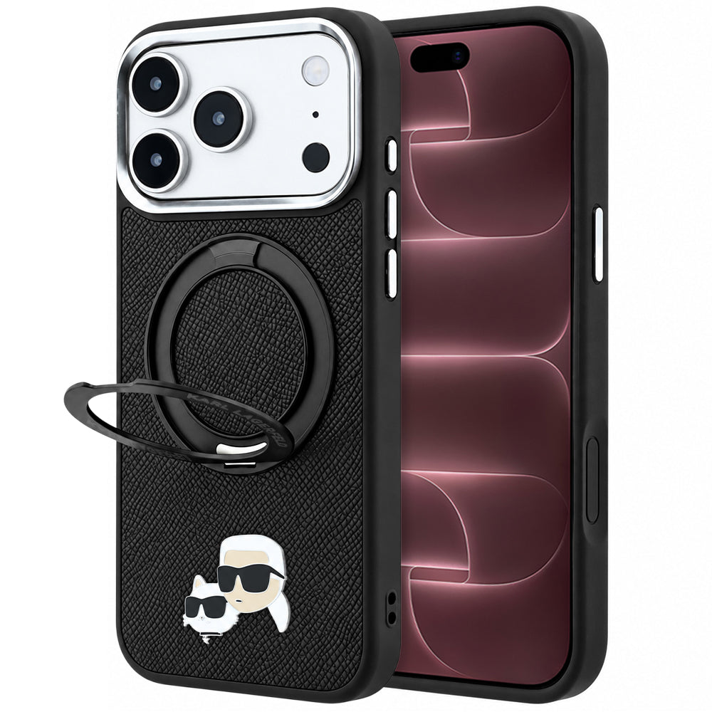 MagSafe-deksel for Apple iPhone 18 Pro Max / 17 Pro Max, Karl Lagerfeld, Ring Stand 360 Karl & Choupette Pin, Svart