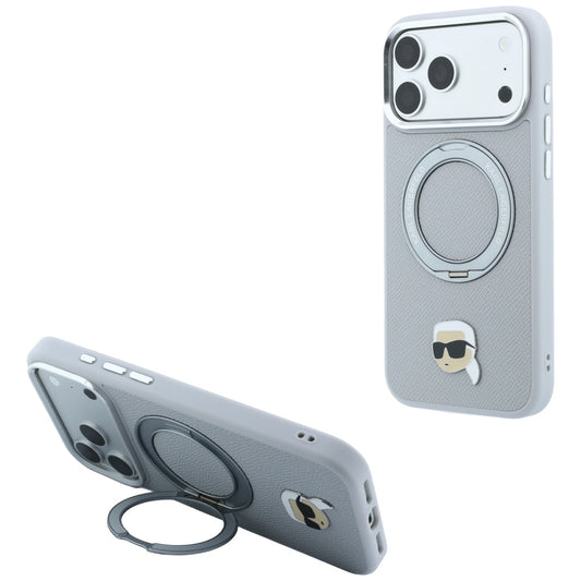 MagSafe-deksel til Apple iPhone 18 Pro Max / 17 Pro Max, Karl Lagerfeld, Ring Stand 360 Karl Pin, grå