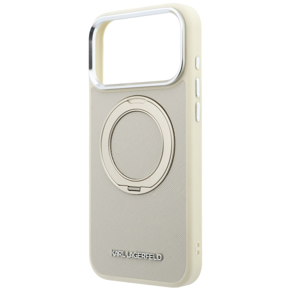 MagSafe-deksel til Apple iPhone 18 Pro Max / 17 Pro Max, Karl Lagerfeld, Ring Stand 360 Saffiano, beige