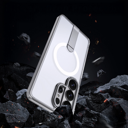 MagSafe-deksel for Samsung Galaxy S26 S942, Hybrid Armor, X med stativ, Transparent