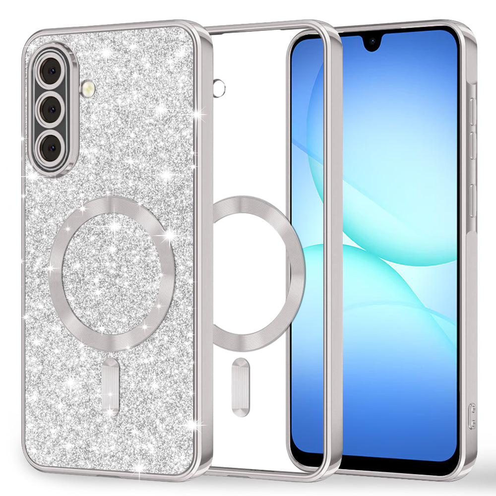 MagSafe-deksel for Samsung Galaxy A17 4G / A17 5G, Techsuit, Luxury Glitter, Sølv