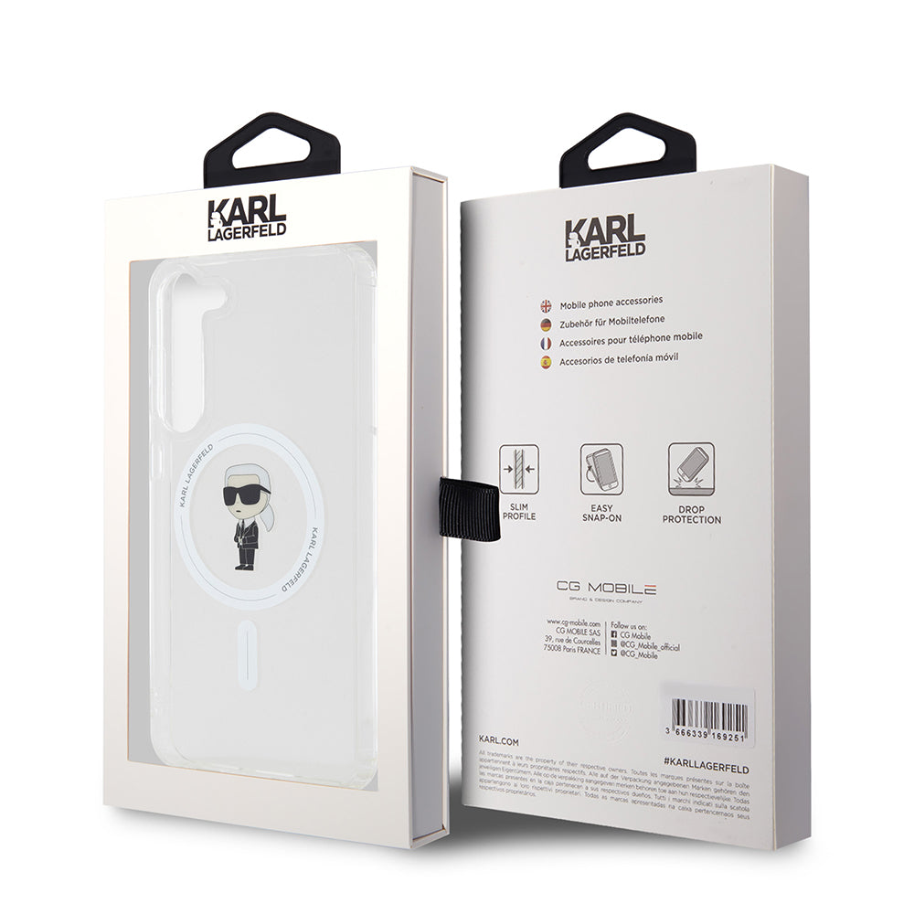MagSafe-deksel for Samsung Galaxy S23+ S916, Karl Lagerfeld, IML Ikonik Karl, Gjennomsiktig