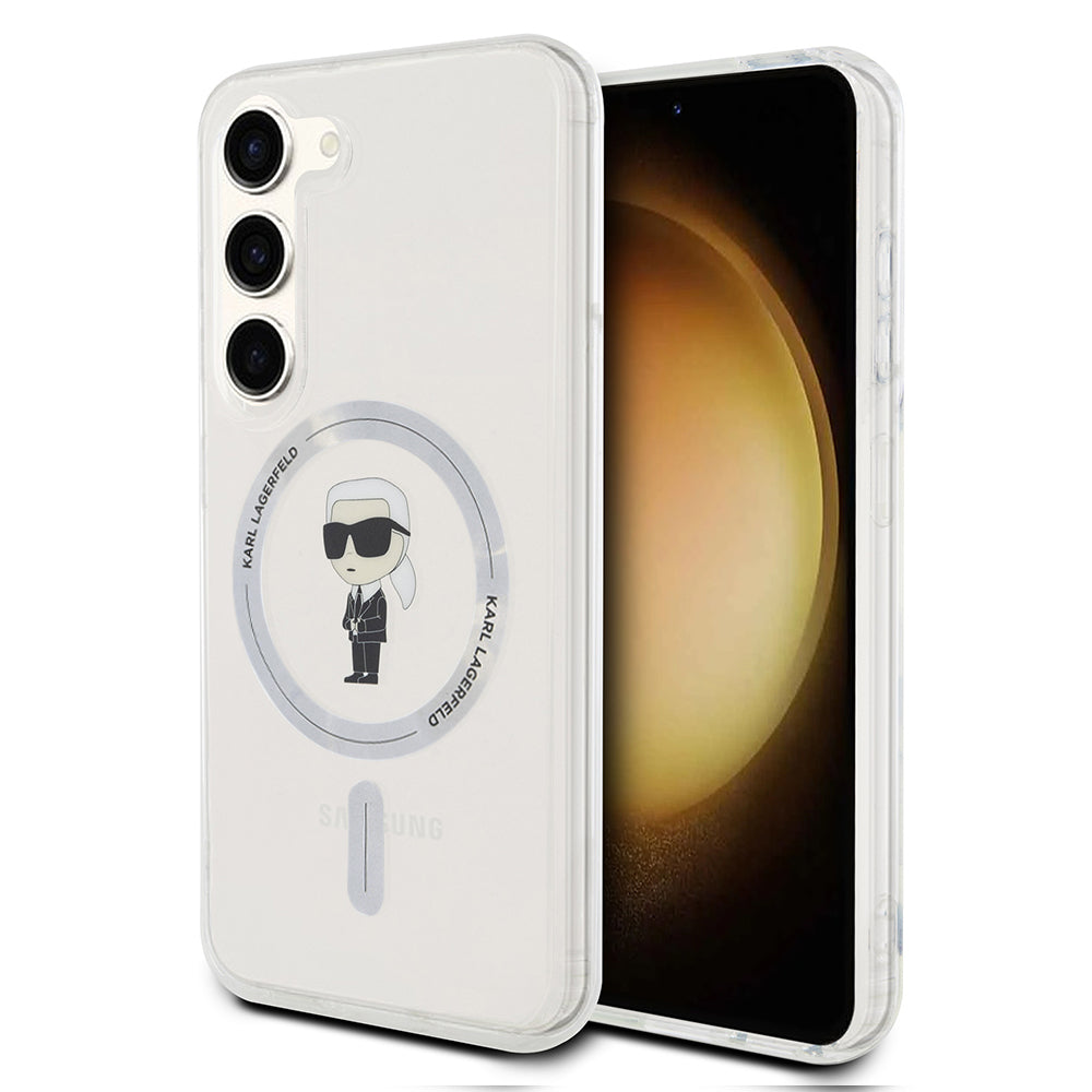 MagSafe-deksel for Samsung Galaxy S23 S911, Karl Lagerfeld, IML Ikonik Karl, Gjennomsiktig