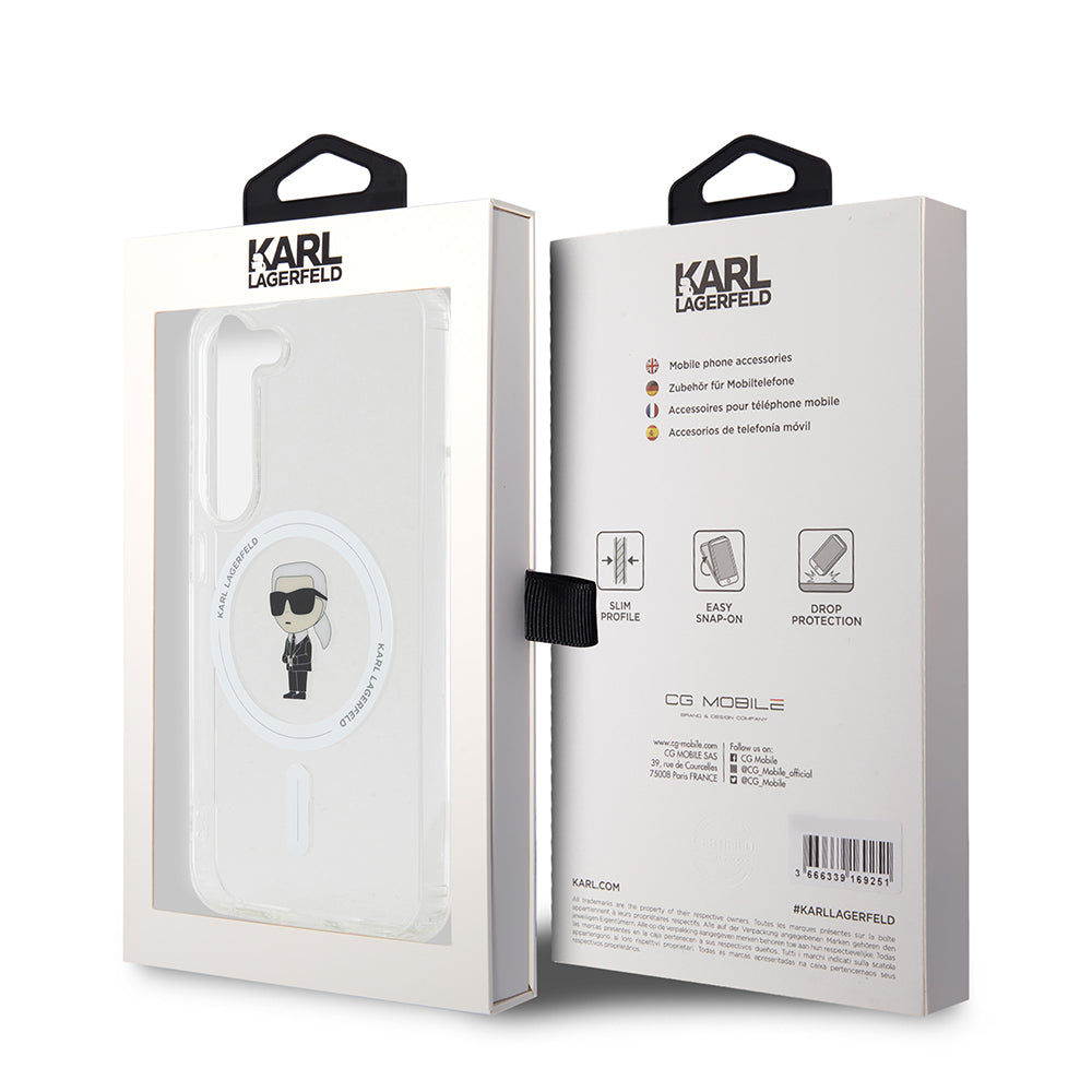 MagSafe-deksel for Samsung Galaxy S23 S911, Karl Lagerfeld, IML Ikonik Karl, Gjennomsiktig