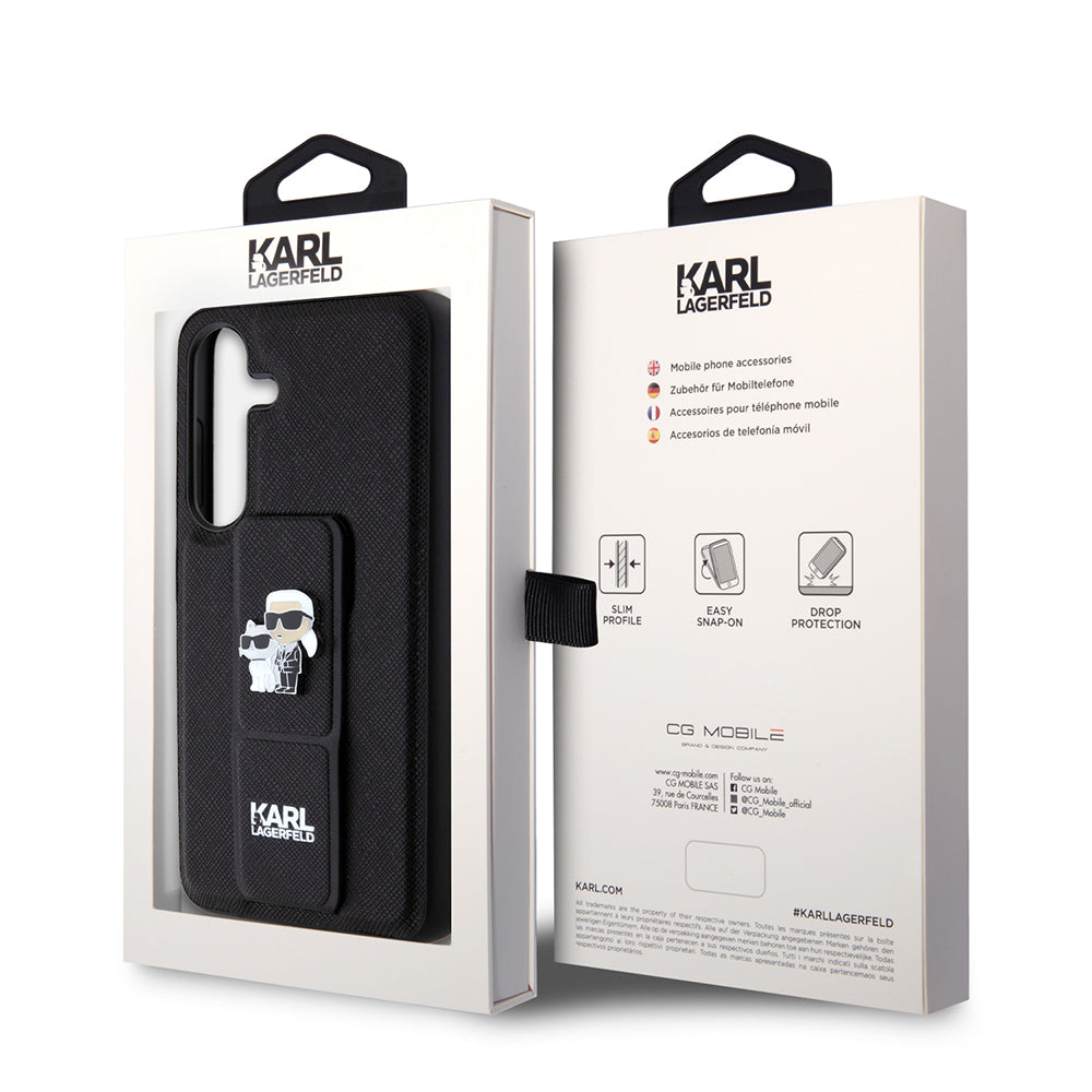 MagSafe-deksel for Samsung Galaxy S24 S921, Karl Lagerfeld, Saffiano Gripstand Karl & Choupette, Svart