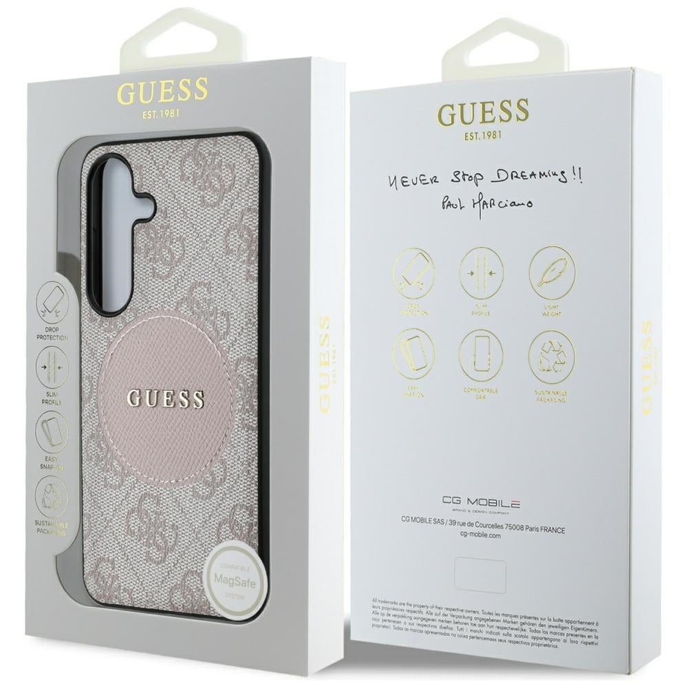 MagSafe-deksel for Samsung Galaxy S25+ S936, Guess, 4G Circle Classic Logo, Rosa