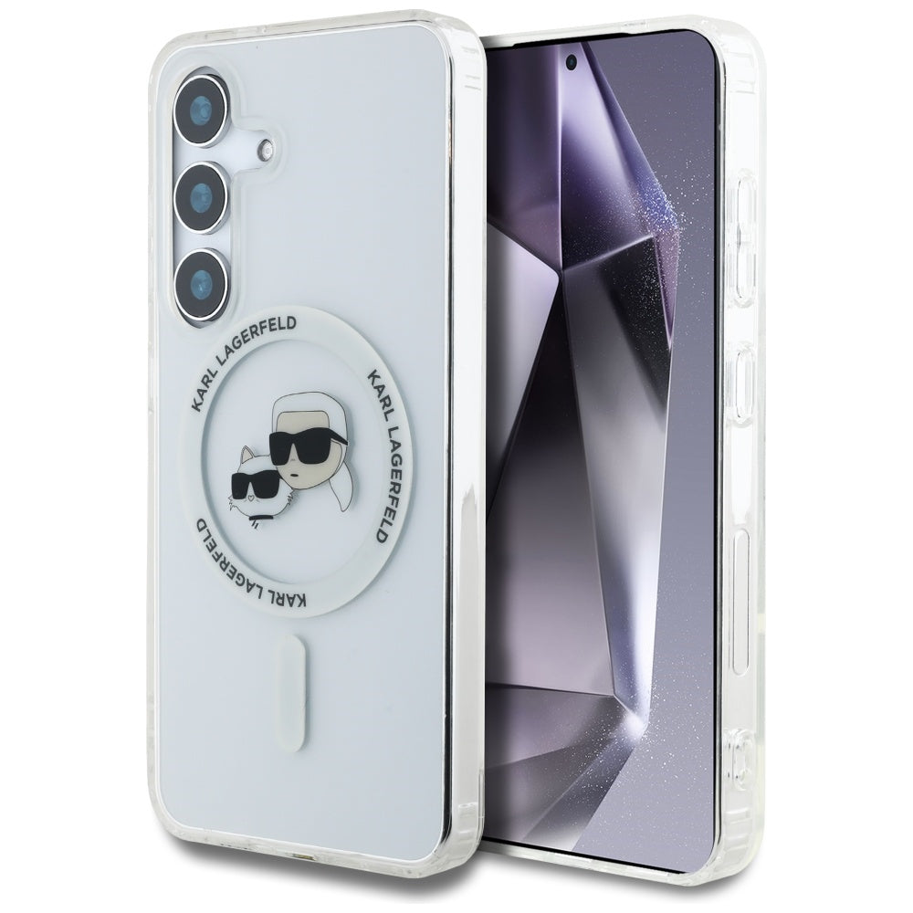 MagSafe-deksel for Samsung Galaxy S25+ S936, Karl Lagerfeld, IML Metal Karl & Choupette's Heads, Sølv