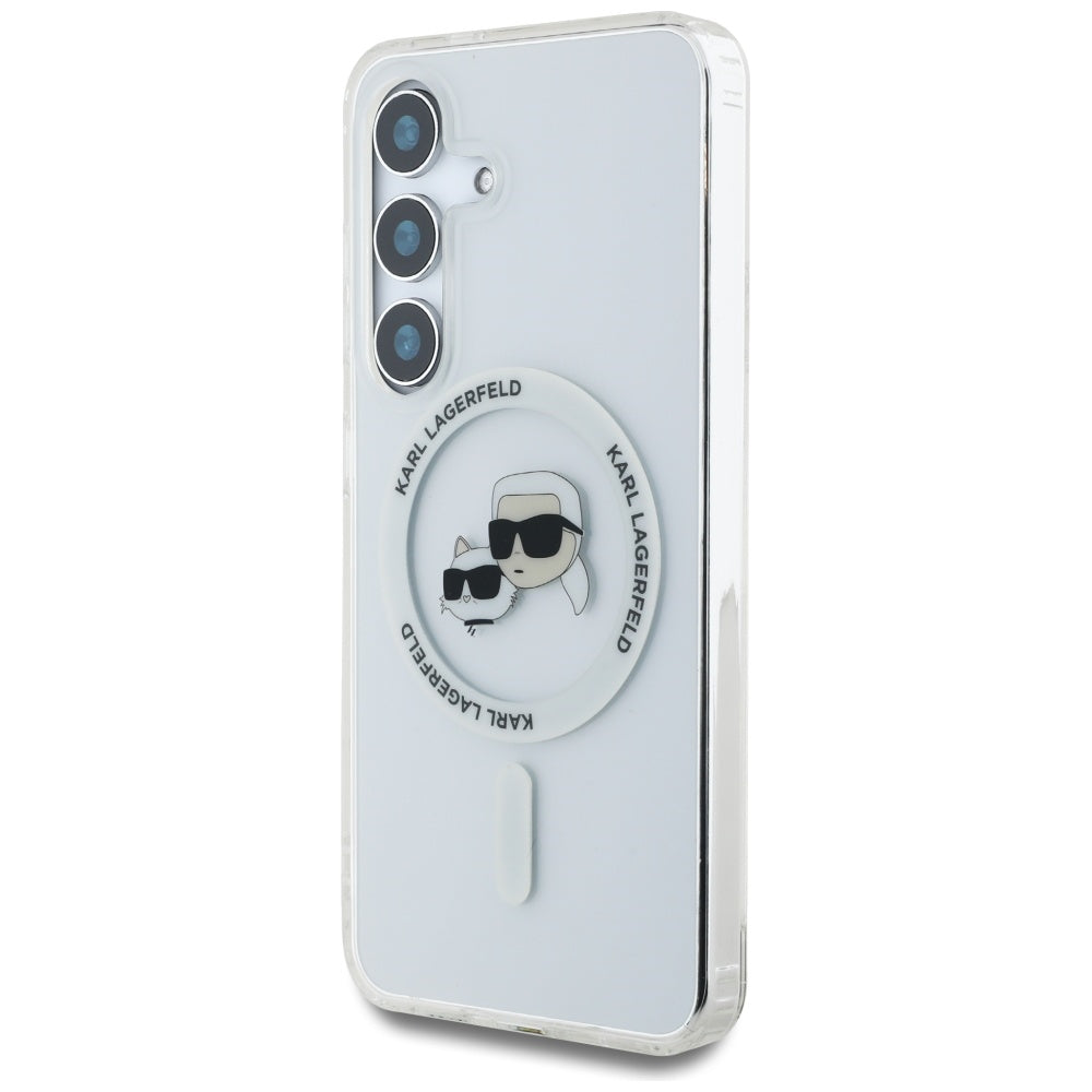 MagSafe-deksel for Samsung Galaxy S25+ S936, Karl Lagerfeld, IML Metal Karl & Choupette's Heads, Sølv