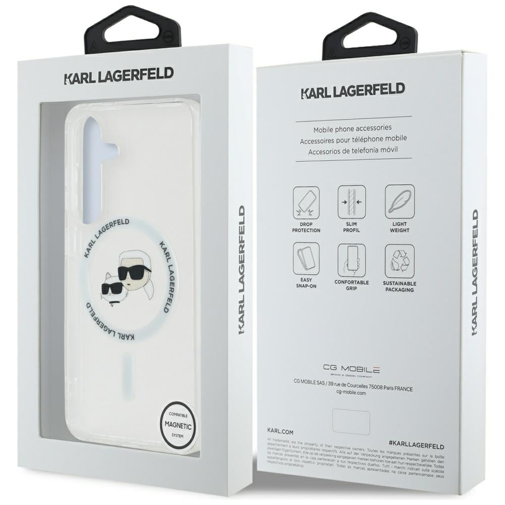 MagSafe-deksel for Samsung Galaxy S25+ S936, Karl Lagerfeld, IML Metal Karl & Choupette's Heads, Sølv