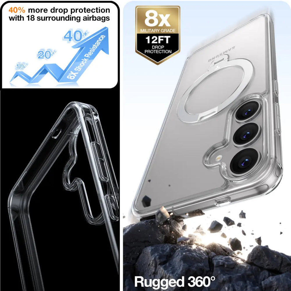 MagSafe-deksel for Samsung Galaxy S25+ S936, Torras, Ostand Spin, Gjennomsiktig