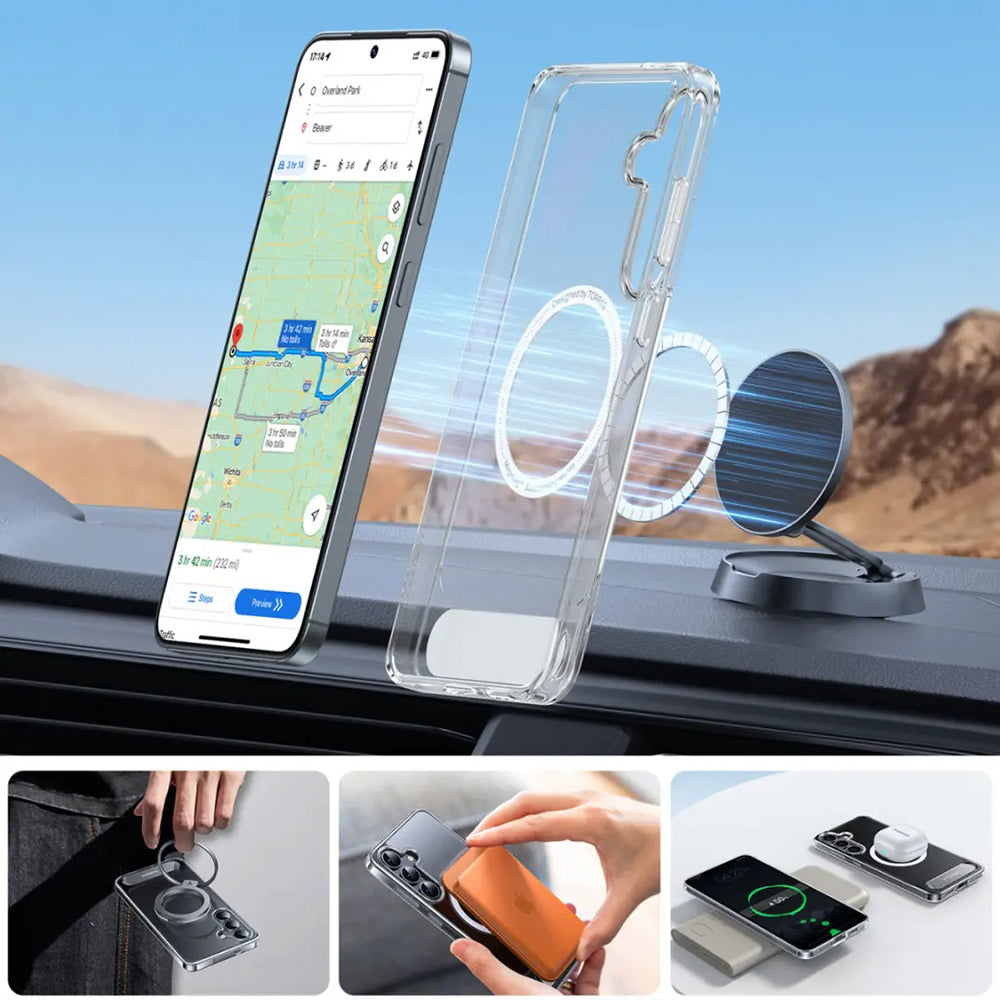 MagSafe-deksel for Samsung Galaxy S25+ S936, Torras, Pstand, Gjennomsiktig