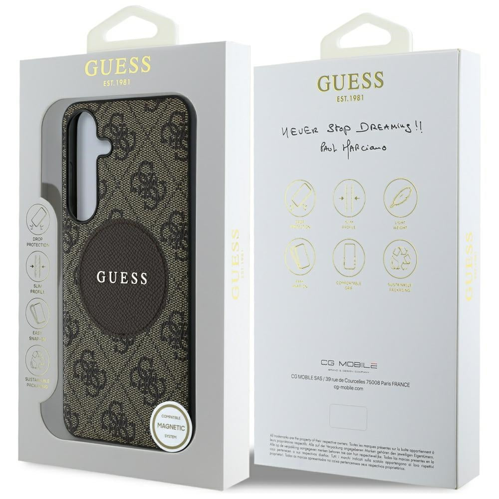 MagSafe-deksel for Samsung Galaxy S25 S931, Guess, 4G Circle Classic Logo, Brun