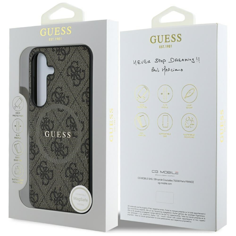 MagSafe-deksel for Samsung Galaxy S25 S931, Guess, 4G Ring Classic Logo, Brun