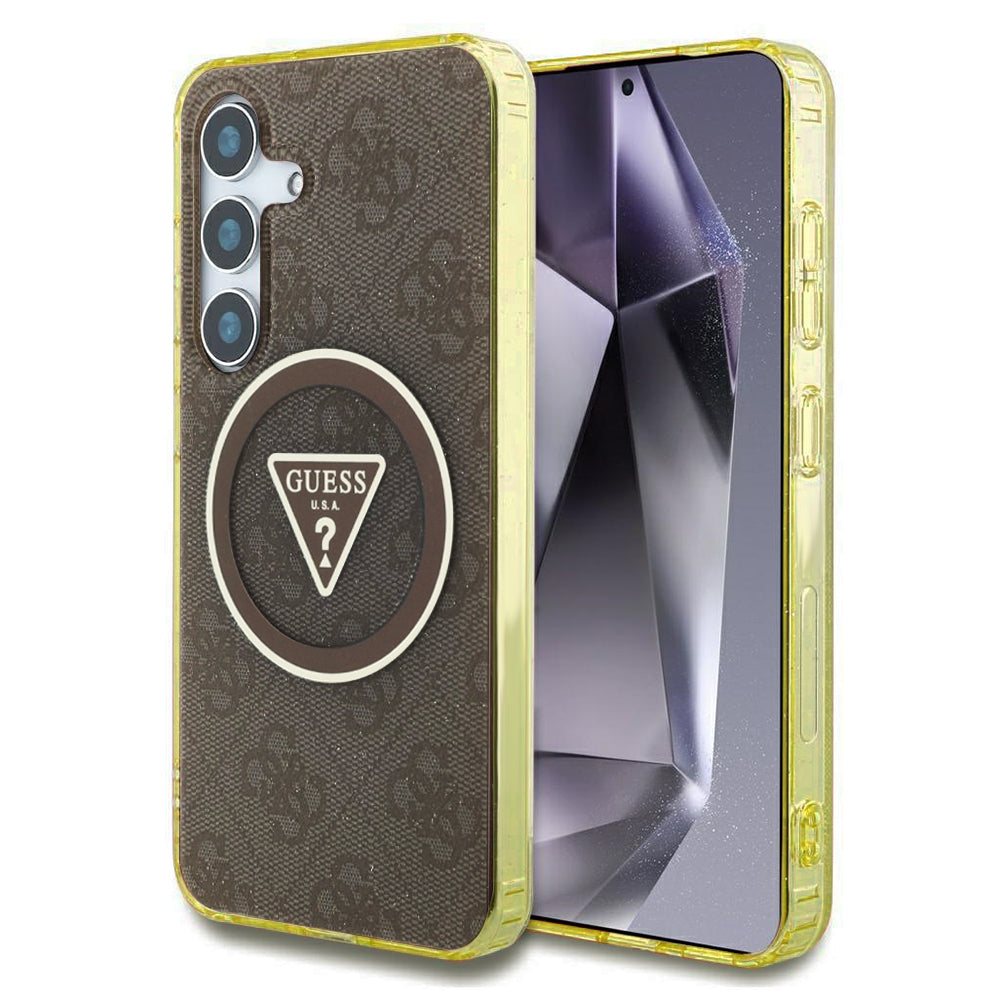 MagSafe-deksel for Samsung Galaxy S25 S931, Guess, IML Glitter 4G Circle Triangle, Brun